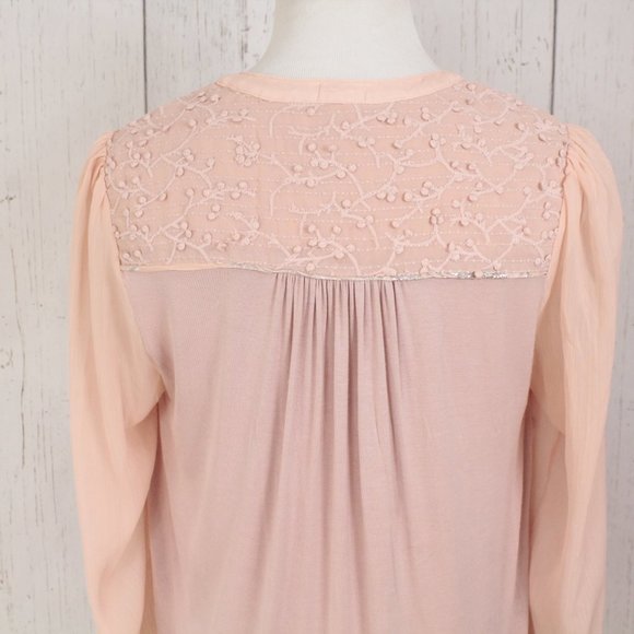 Anthropologie Tiny Chiffon Sheer Long Sleeve Top Pink XS - Picture 8 of 13